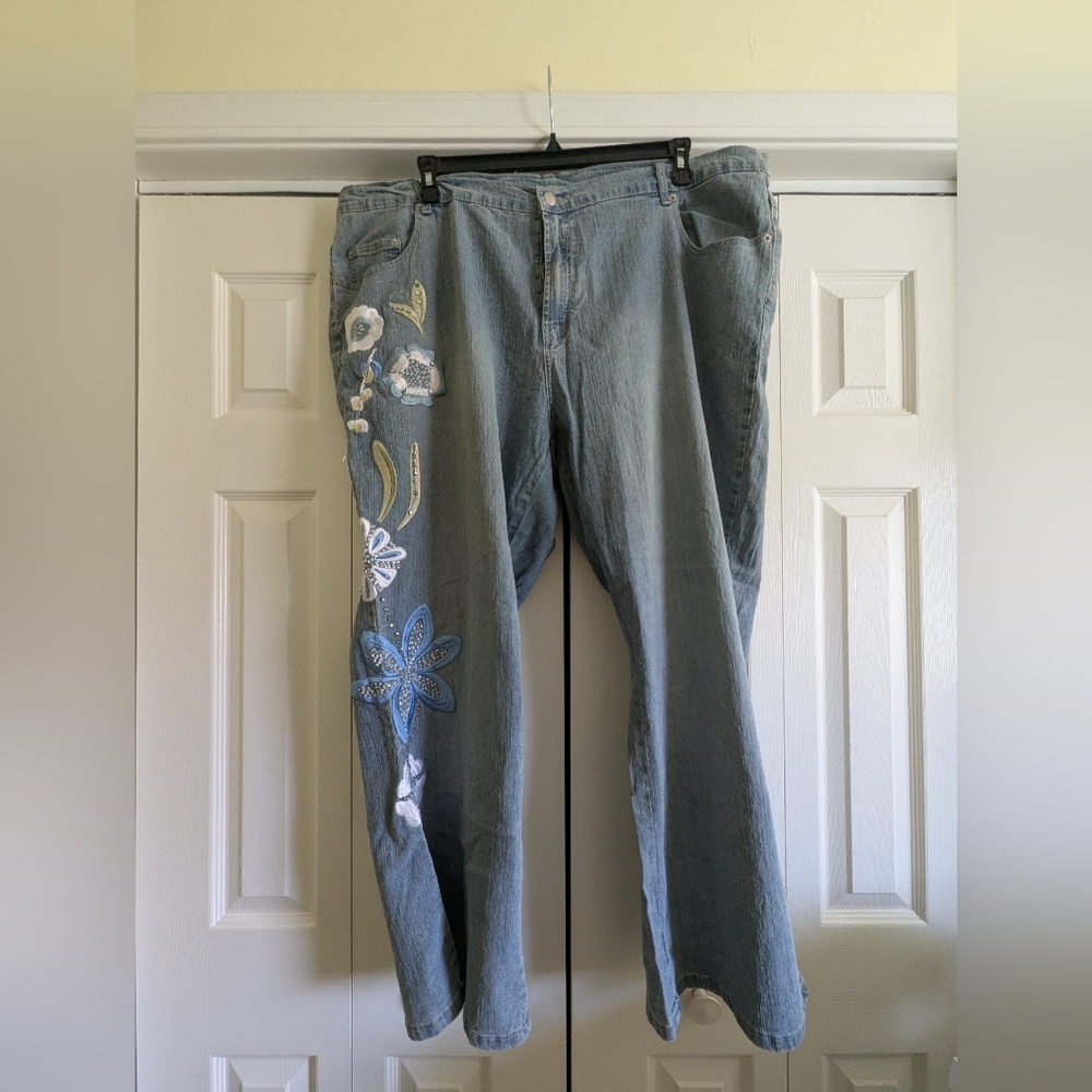 denim 24/7 Embroidered Blue Jeans with Floral Design